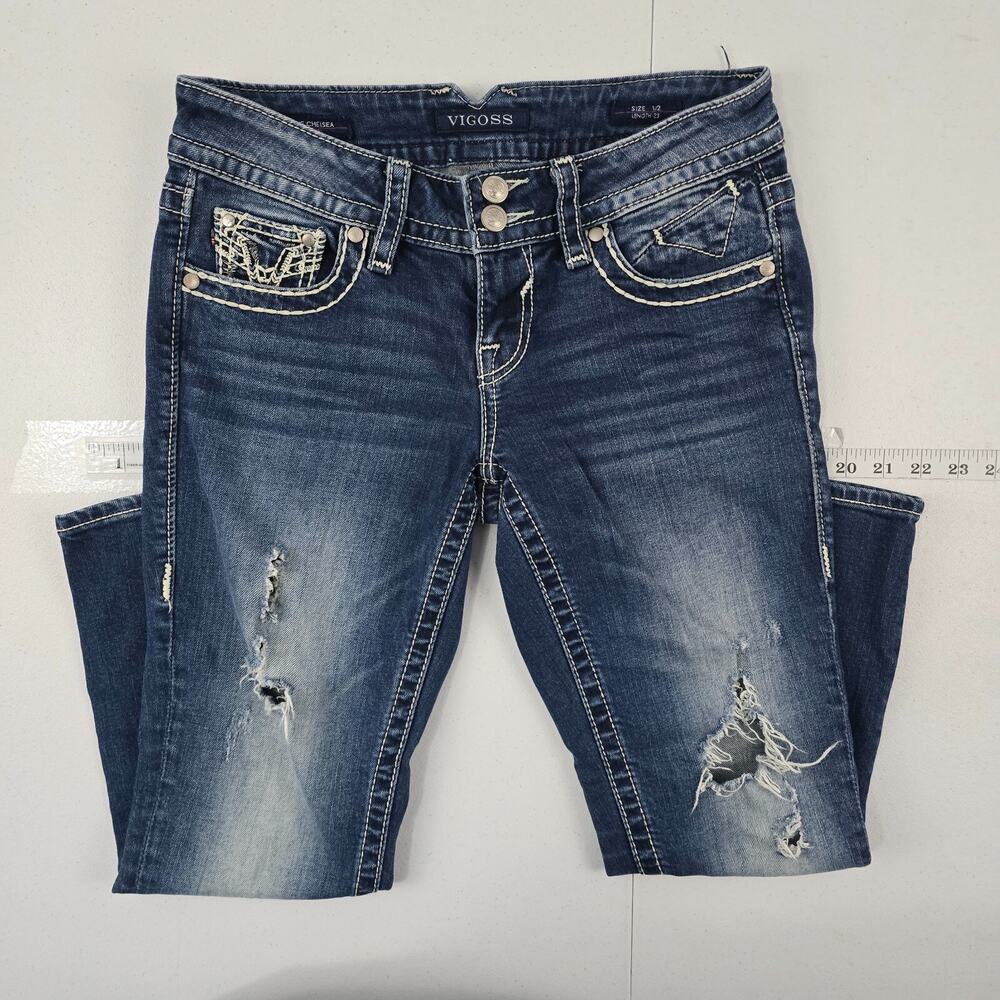 Vigoss the chelsea capri jeans blue denim 1/2 length 23 denim womeens 5149